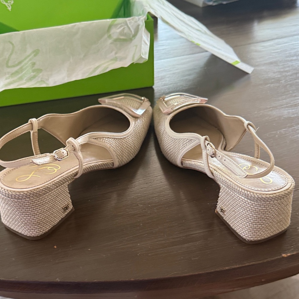 Sam Edelman Beige Woven Slingback Heels - Picture 4 of 8